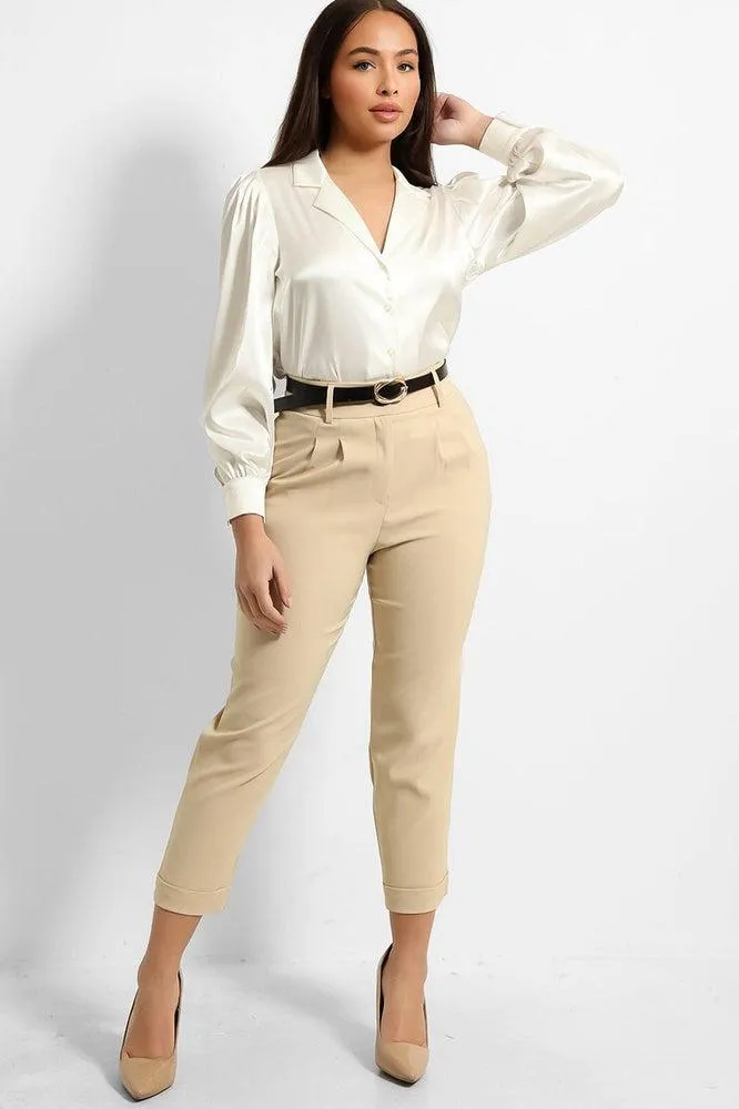 Stone Cropped Belted Trousers
