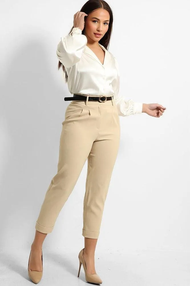 Stone Cropped Belted Trousers