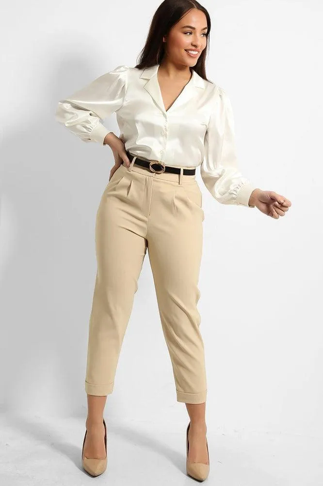 Stone Cropped Belted Trousers