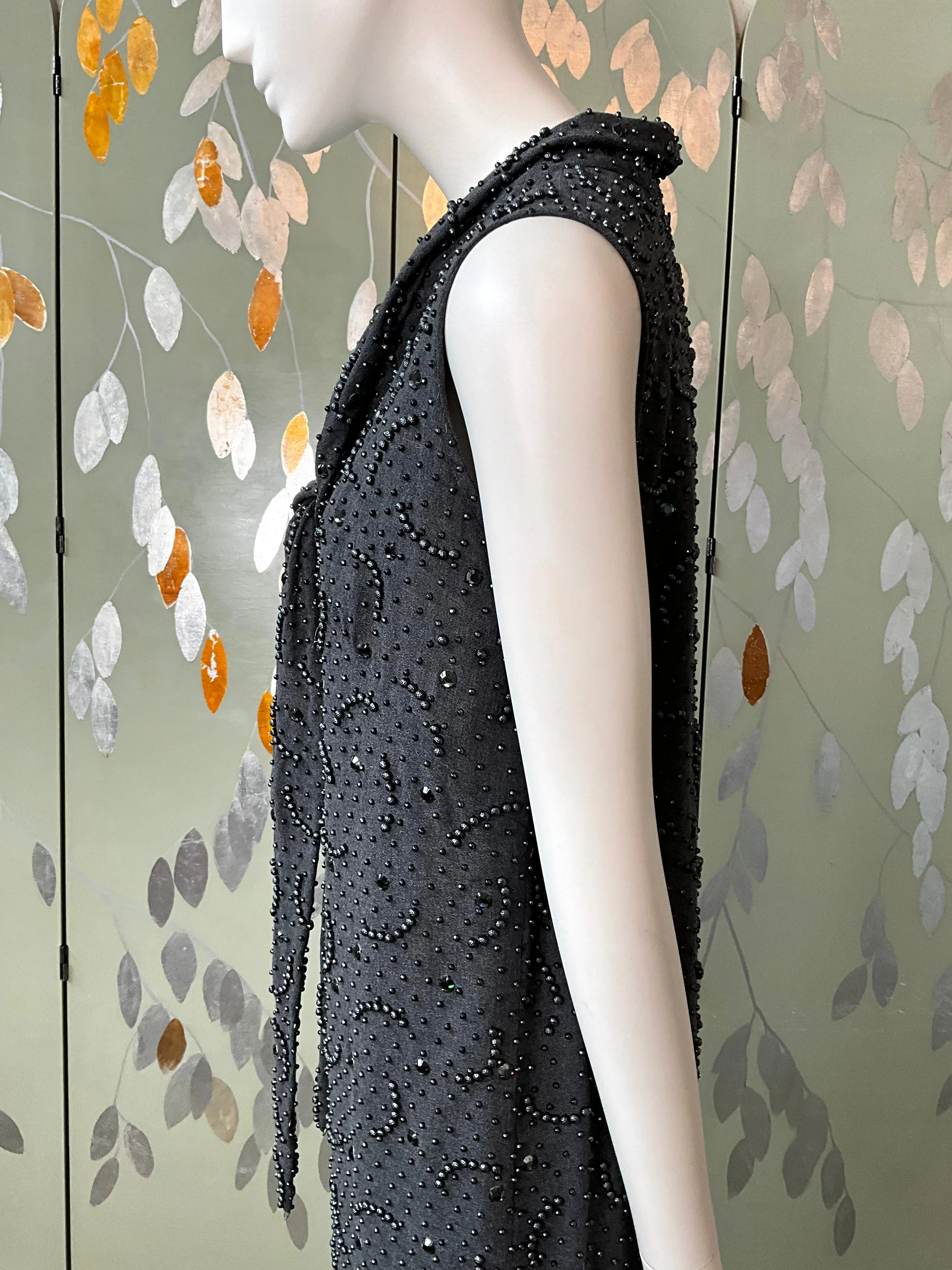 Vintage 1960s Grey Beaded Shift Party Dress, Medium