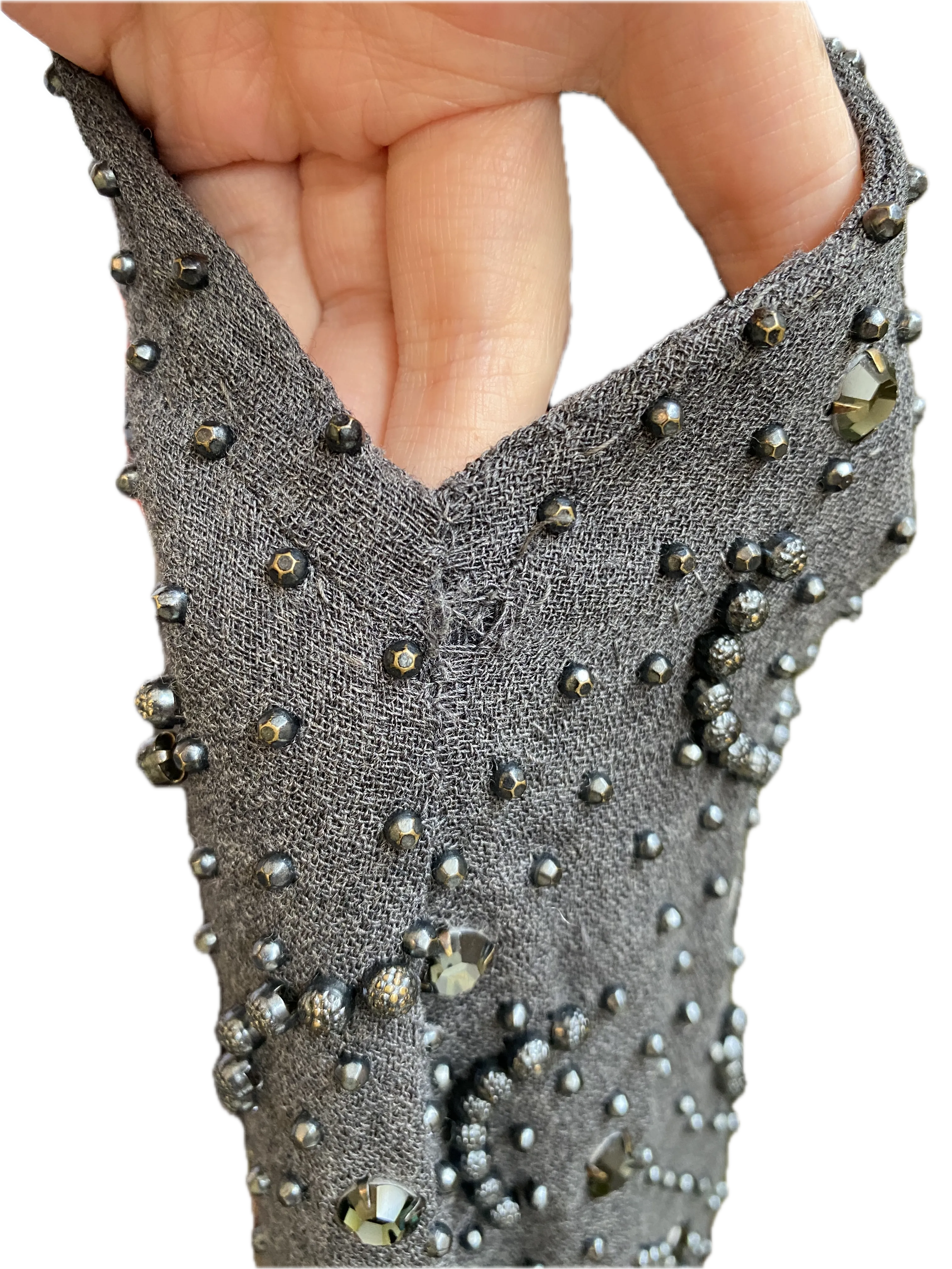 Vintage 1960s Grey Beaded Shift Party Dress, Medium