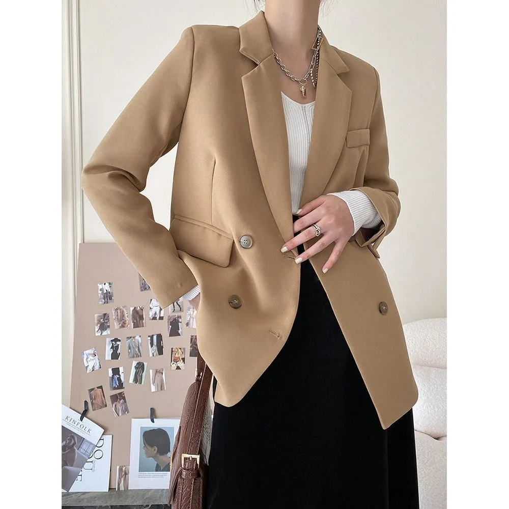White Women's Blazer Formal Double Breasted Buttons Blazer High Quality