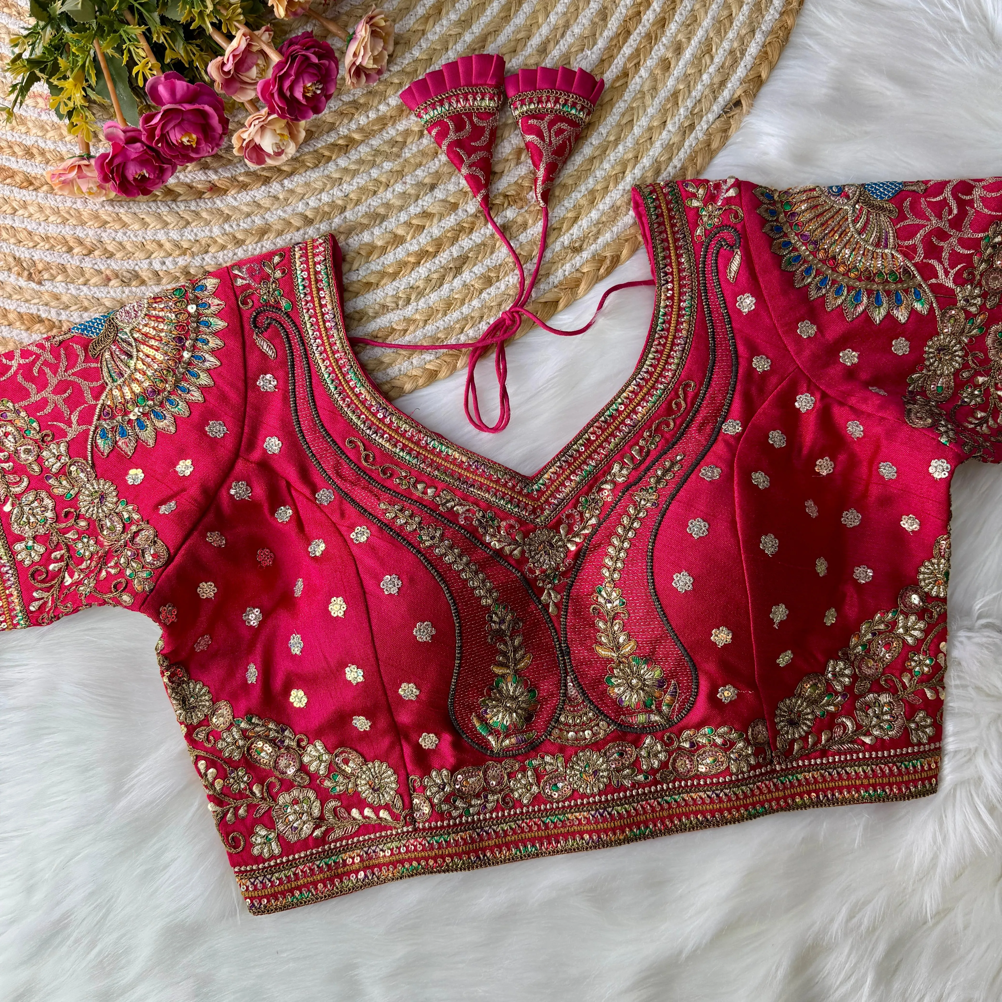 Women's Designer Partywear Sabyasachi Style Bridal 3d Peacock Readymade Blouse