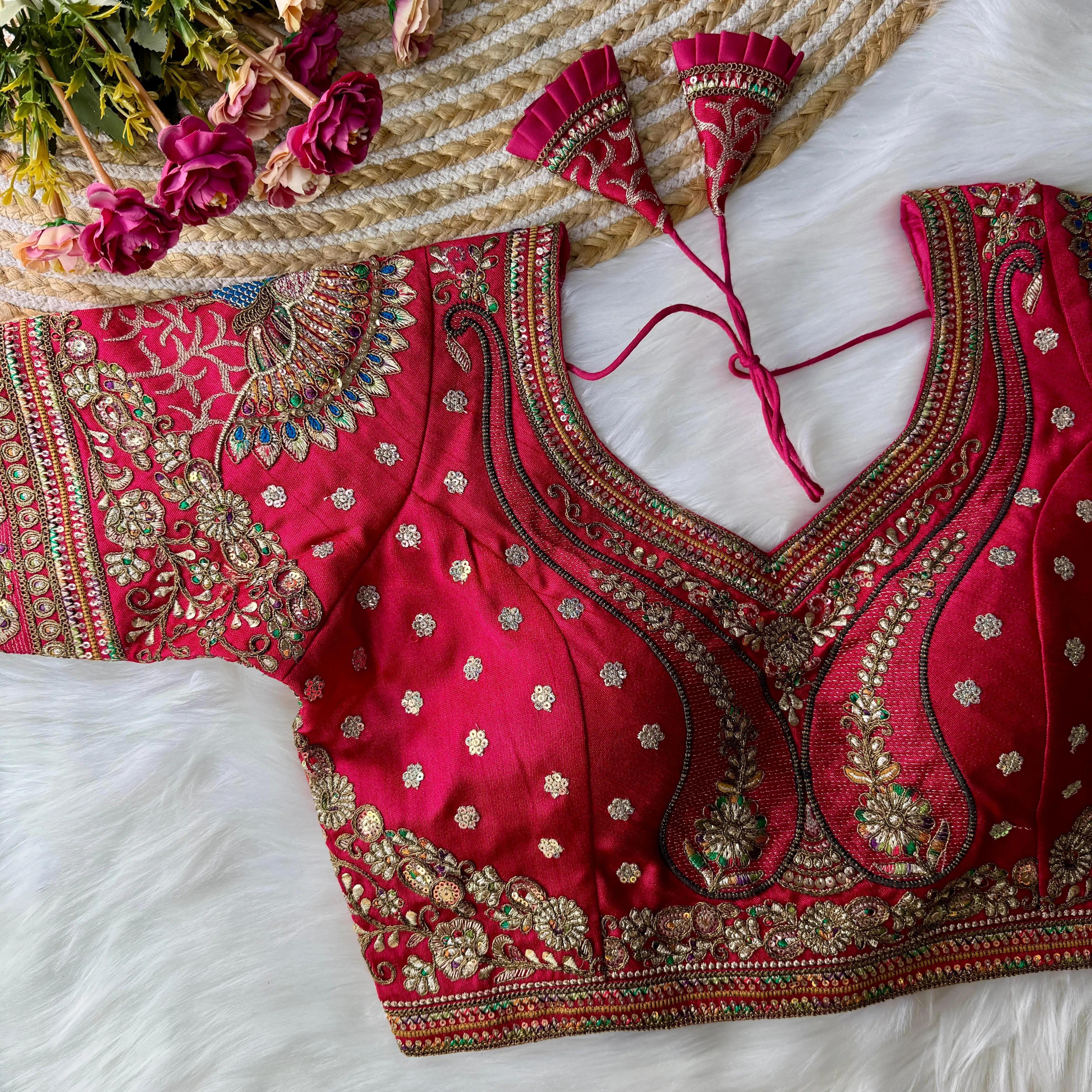 Women's Designer Partywear Sabyasachi Style Bridal 3d Peacock Readymade Blouse