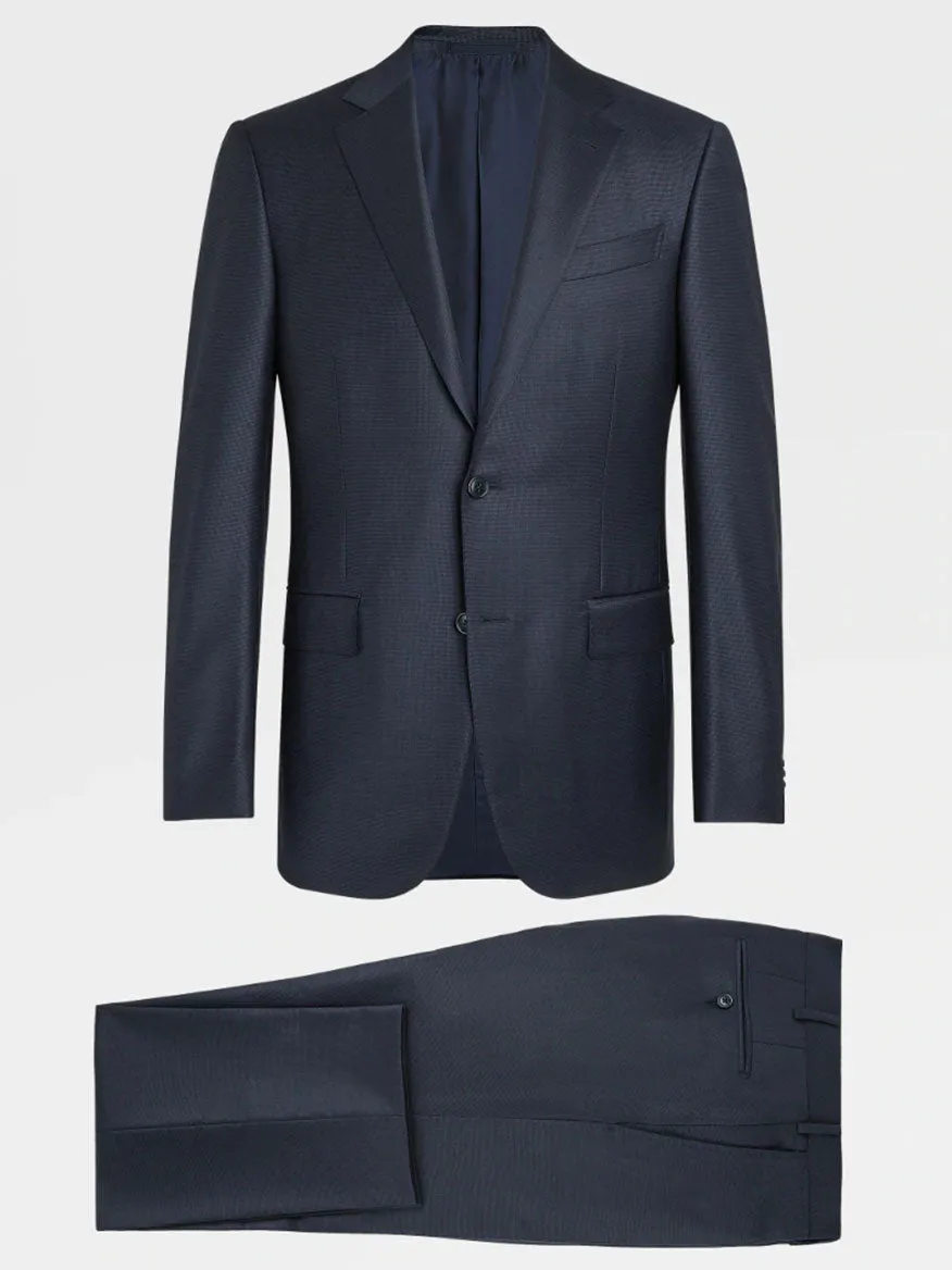 Zegna Navy Blue Milano Trofeo™ Wool Suit in Pinpoint Pattern